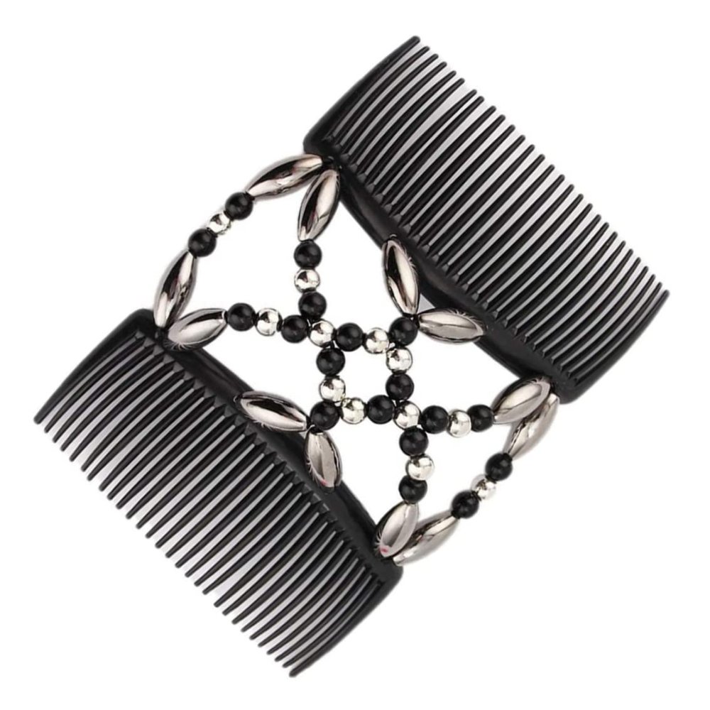 Beads Hair Combs Stretchy Double Comb Hair Clips Elastic Hairpins Accessories