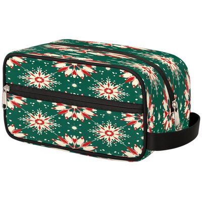 VQUVQV Makeup Bag Christmas Green Red Snowflakes Travel Toiletry Bag, Portable Make Up Organizer Cosmetic Case with Handle for Travel Accessories