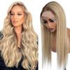 Ubetta Blonde Highlights Wig Human Hair 13x6 Lace Front Wigs Human Hair 24 Inch Brown Roots to Golden Blonde Balayage Blonde Highlights Wig Human Hair Pre Plucked Straight Wigs for White Women view 1