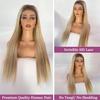 Ubetta Blonde Highlights Wig Human Hair 13x6 Lace Front Wigs Human Hair 24 Inch Brown Roots to Golden Blonde Balayage Blonde Highlights Wig Human Hair Pre Plucked Straight Wigs for White Women view 2