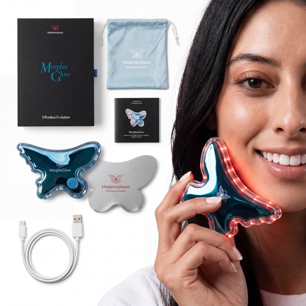 Metamorphosis MorphoGlow FDA Cleared 5-in-1 Red Light Therapy & Microcurrent Face Sculpting Device Gua Sha LED Wand with Near-Infrared, Heat & Sonic Vibration for Lifting, Firming & Anti-Aging