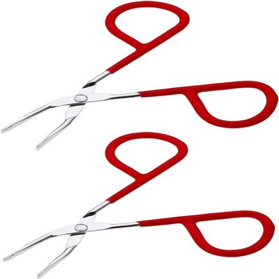 2Pcs Red yebrow Tweezer Stainless Steel Scissors Shaped Tweezers Slant Tip Tweezers Clip Hair Tweezer Beauty Tool(color Random) for Women Girl Shave and Hair Removal