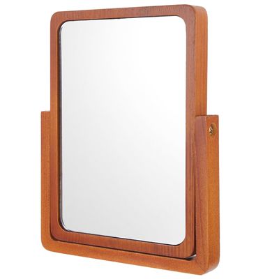 VALICLUD Portable Wooden Desktop Makeup Mirror Foldable Tabletop Vanity Mirror for Home and Office Use Medium Walnut Color for Travel and Dressing Table
