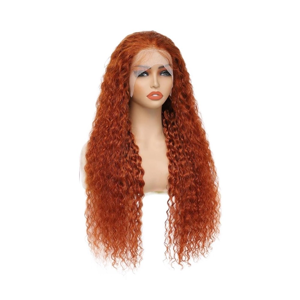 VHDY85KA Curly Human Hair Wigs 250 Density Ginger Deep Wave 13x6 HD Lace Frontal Pre Plucked(28inches)