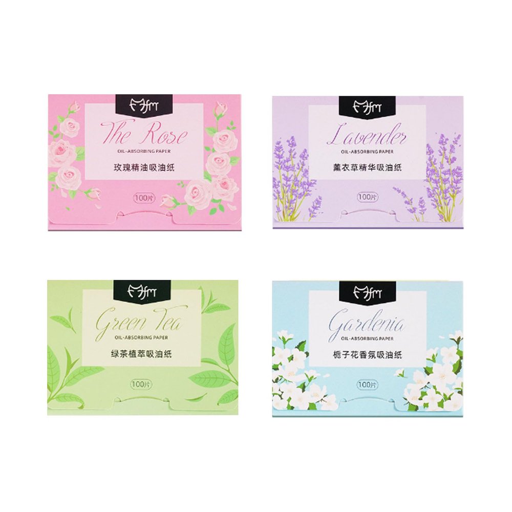 400 Oil Blotting Sheets for Face, 4 Scents Oil Absorbing Tissues, Makeup-Friendly Portable Skincare (10x7cm)