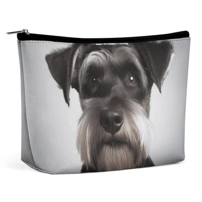 LOKLNEYK Travel Makeup Bag Cute Schnauzer Make Up Bag for Women Large Capacity Cosmetic Bags Waterproof Portable Make Up Pouch Open Flat Toiletry Bags Cosmetic Organizer