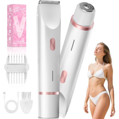 Fanovae Bikini Trimmer for Women, 2 in1 Electric Razor for Pubic Hair, Bikini Line and Body, Dual-Ended Shaver, USB-C Rechargeable, IP67, Designed for Sensitive Areas (Ivory White)