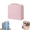 Stylish Handheld Partitioned Cosmetic Bag, Standing Makeup Bag with Mirror, Portable & Waterproof Travel Makeup Organizer (Pink) view 1