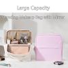 Stylish Handheld Partitioned Cosmetic Bag, Standing Makeup Bag with Mirror, Portable & Waterproof Travel Makeup Organizer (Pink) view 4