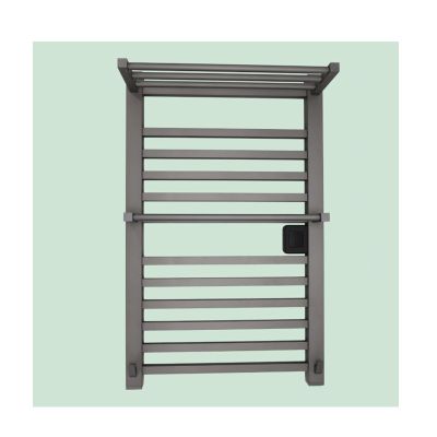 Wall-Mounted Aluminum Towel Warmer Rack with Top Shelf - Heated Towel Drying Rack for Bathroom Spa and Hotel Use - Gray Color Left Wire Design