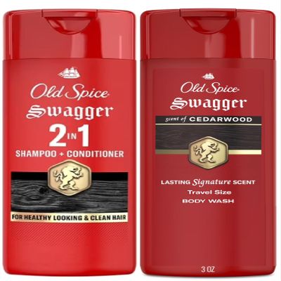 Old Spice Swagger Travel Size Bundle for Men 2-in-1 Shampoo & Conditioner and Body Wash, Cedarwood & Lime Scent, TSA-Friendly Toiletries Set, 3 fl oz Each