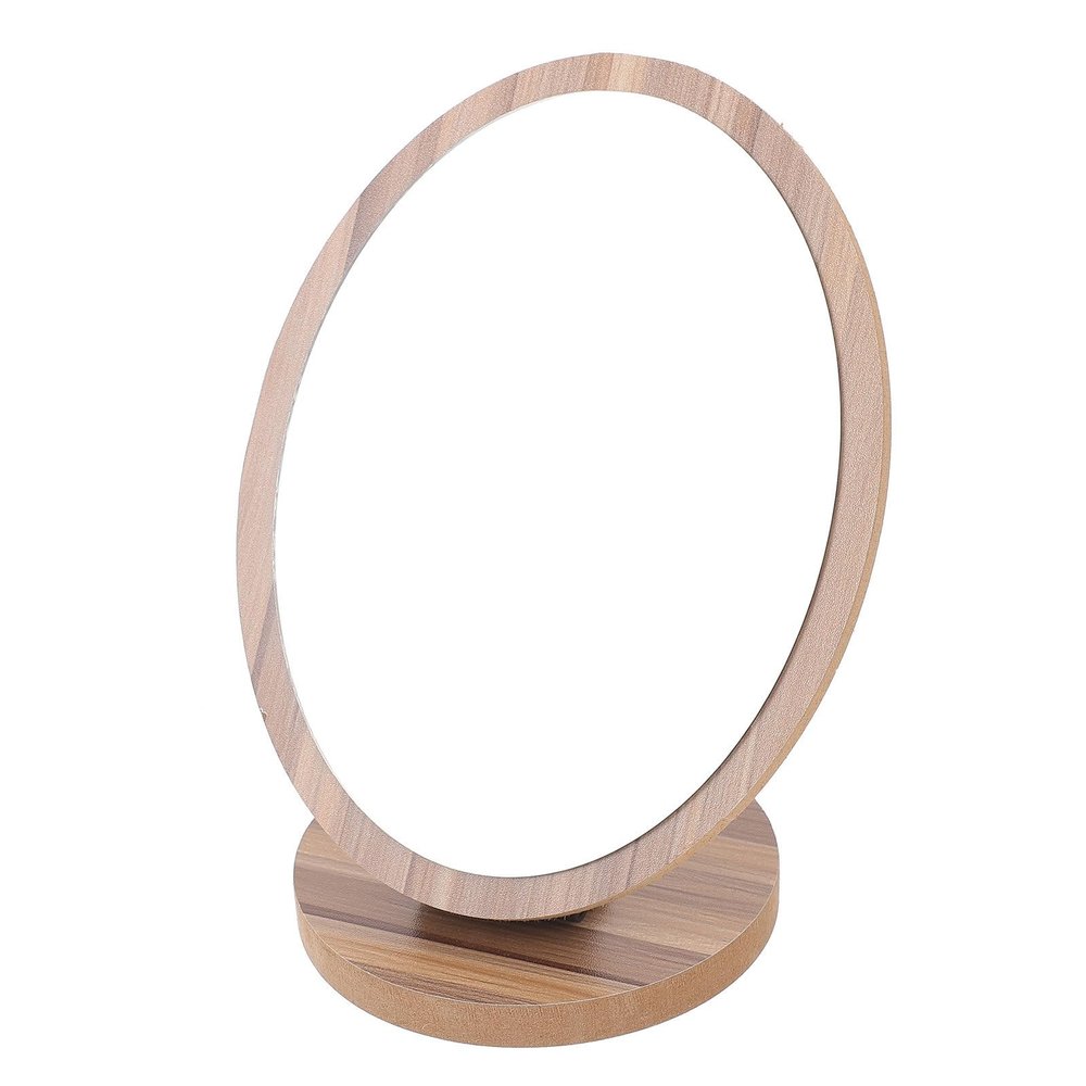 SOLUSTRE Wooden Desktop Makeup Mirror Portable Folding Oval 21x16cm Dark Brown Cosmetic Vanity Mirror for Home and Travel Use