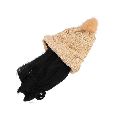 SOIMISS Long Curly Wig Hat Set 2pcs Detachable Wavy Hair Wig with Beige Knit Cap Women Hair Accessories for Daily Wear and Chemo Headwear