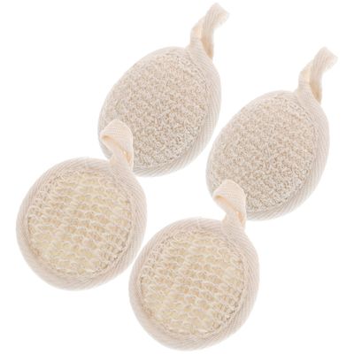 CLISPEED Natural Loofah Exfoliating Bath Cloth Set 4pcs with Cotton-Linen Blend, 8x8 Cm Textured Pads for Shower Skin Scrub and Dead Skin Removal, Reusable Body and Face Exfoliator for Men