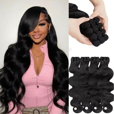 15A Human Hair Bundles Body Wave 100% Unprocessed Brazilian Virgin Hair 4 Bundles Human Hair Extensions Quick Weave Natural Black (4 Bundles, Body-20-22-24-26)