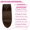 POGINJA Clip in Hair Extensions Real Human Hair, Remy Human Hair Extensions Clip ins for Women, 100% Natural Human Hair, Double Weftm, 16inch 90g 8Pcs, #4 Chocolate Brown view 2