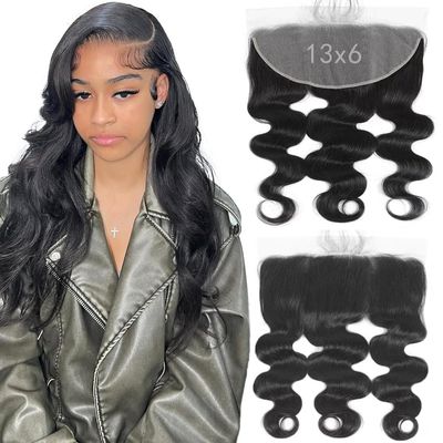 HEREAL 13x6 Lace Frontal Human Hair 16 Inch Body Wave 12A Grade Brazilian Virgin Human Hair Frontal HD Lace Pre 150% Density Natural Black Color