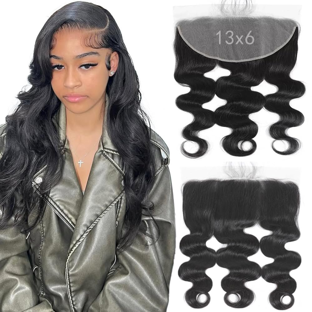 HEREAL 13x6 Lace Frontal Human Hair 16 Inch Body Wave 12A Grade Brazilian Virgin Human Hair Frontal HD Lace Pre 150% Density Natural Black Color