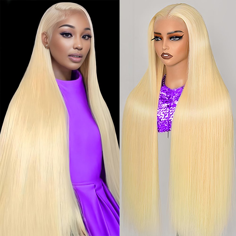OUAYESI 28 Inch 613 Lace Front Wig Human Hair 13X6 Blonde Wig Human Hair Straight HD Transparent Lace Frontal Wigs Pre Plucked with Baby Hair 200% Density Glueless Wig For Women