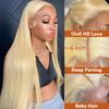 OUAYESI 28 Inch 613 Lace Front Wig Human Hair 13X6 Blonde Wig Human Hair Straight HD Transparent Lace Frontal Wigs Pre Plucked with Baby Hair 200% Density Glueless Wig For Women view 2