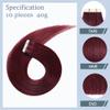 #99J Burgundy Tape in Extensions Human Hair 12 Inch Wine Red Straight Tape in Seamless Extensions Human Hair Skin Weft Seamless Invisible Unprocessed Virgin Remy Hair 45g 10 Pcs view 3