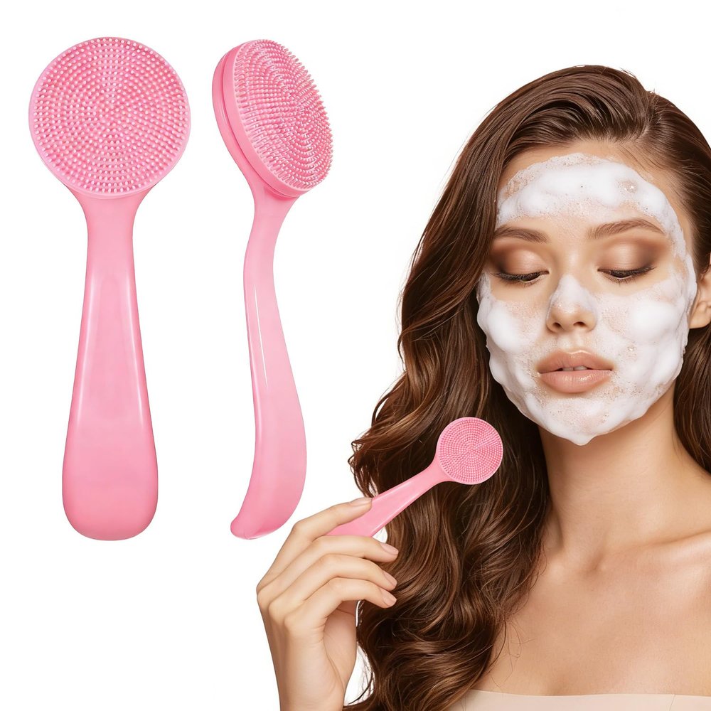 2PCS Silicone Manual Facial Cleansing Brush,Skin Friendly Face Scrub Brush,Soft Face Brushes for Cleansing, Waterproof Exfoliating Facial Brushes for Blackheads Makeup Residues Removal (Pink x2)