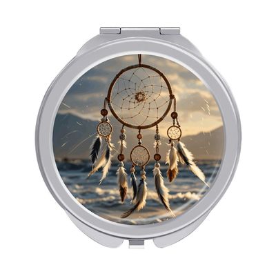Compact Travel Makeup Mirror 1x/2x Magnification Native American Dream Catcher Handheld Mirror 2.4 Inch Pocket Size 2-Sided 180 Degree Folding Portable Cosmetic Mirrors for Purse Handbag Travel Essent