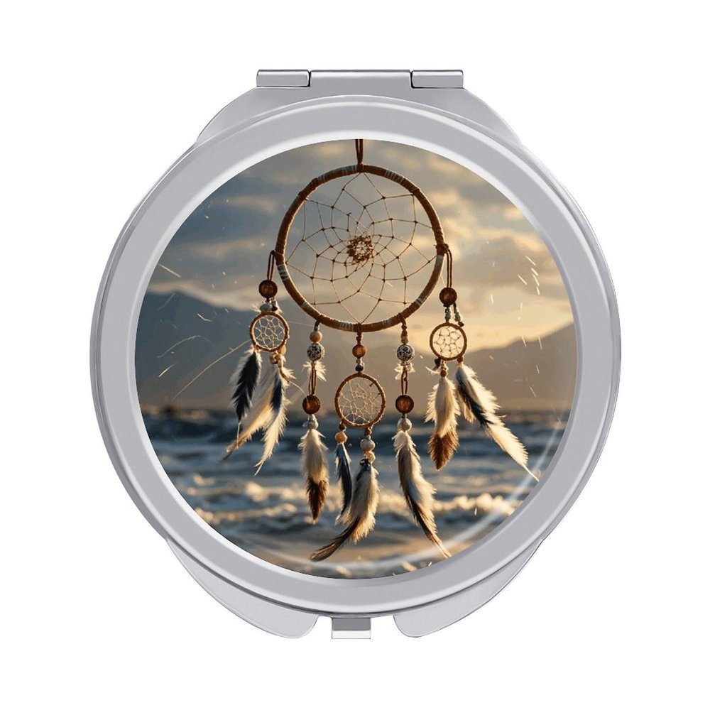 Compact Travel Makeup Mirror 1x/2x Magnification Native American Dream Catcher Handheld Mirror 2.4 Inch Pocket Size 2-Sided 180 Degree Folding Portable Cosmetic Mirrors for Purse Handbag Travel Essent