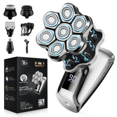 VOPH Head Shavers for Bald Men, 7D Floating Blades Electric Razor with Magnetic Detachable Heads, IPX7 Waterproof Rotary Shaver 5-in-1 Self-Grooming Kit Gift for Balder