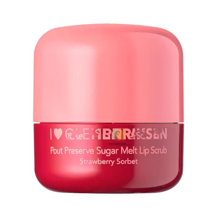 Pout Preserve Sugar Melt Lip Scrub, Strawberry Sorbet, 0.28 oz oz/ 8 mL Leave-On Exfoliating Treatment with Fine Sugar and Kokum Butter, Vegan - Limited Edition
