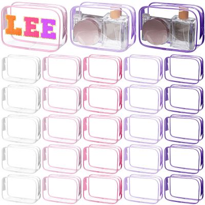 Shinylin 30 Pcs Clear Makeup Bag with Zipper, PVC Bag, Pink and Purple