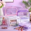 Shinylin 30 Pcs Clear Makeup Bag with Zipper, PVC Bag, Pink and Purple view 4