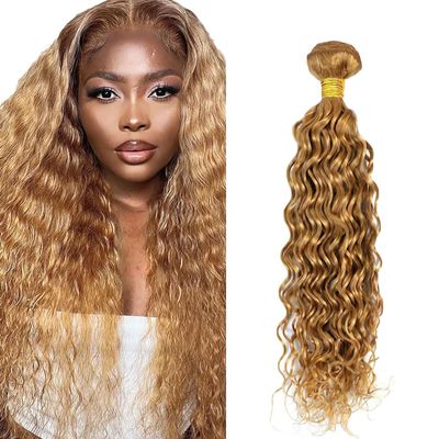 Leruikair Single Bundle 12 Inch #27 Honey Blonde Water Wave Human Hair Bundles Unprocessed Brazilian Human Hair Double Weft Quick Weave Hair Extensions for Black Women