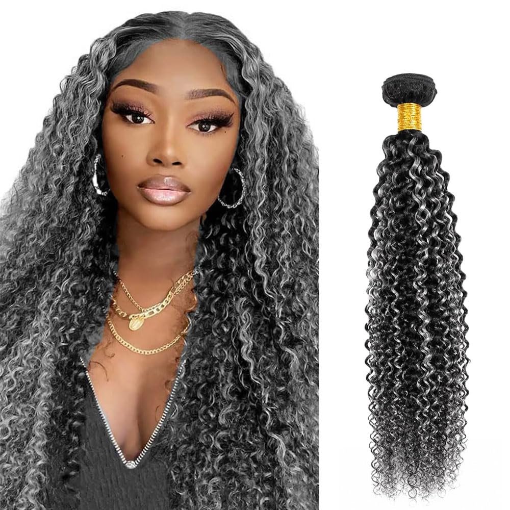 P1B/Grey Curly Human Hair Bundles Jerry Curly Bundles Human Hair 28 Inch Unprocessed Brazilian Virgin Weave Hair P1B/Gray Single Bundle 100 Gram Hair Extensions for Black Women