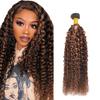 Leruikair 12 Inch Single #P4/30 Curly Wave Human Hair Highlight Chocolate Light Brown Kinky Human Hair Bundles Double Weft Unprocessed Brazilian Soft Quick Weave Hair for Black Women view 1