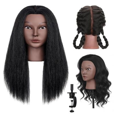 Mannequin Head with 100% Human Hair,TopDirect 16"Real Hair Cosmetology Mannequin Manikin Head Hair Styling Hairdressing Practice Training Doll Head with Clamp Holder and Tools (Black)