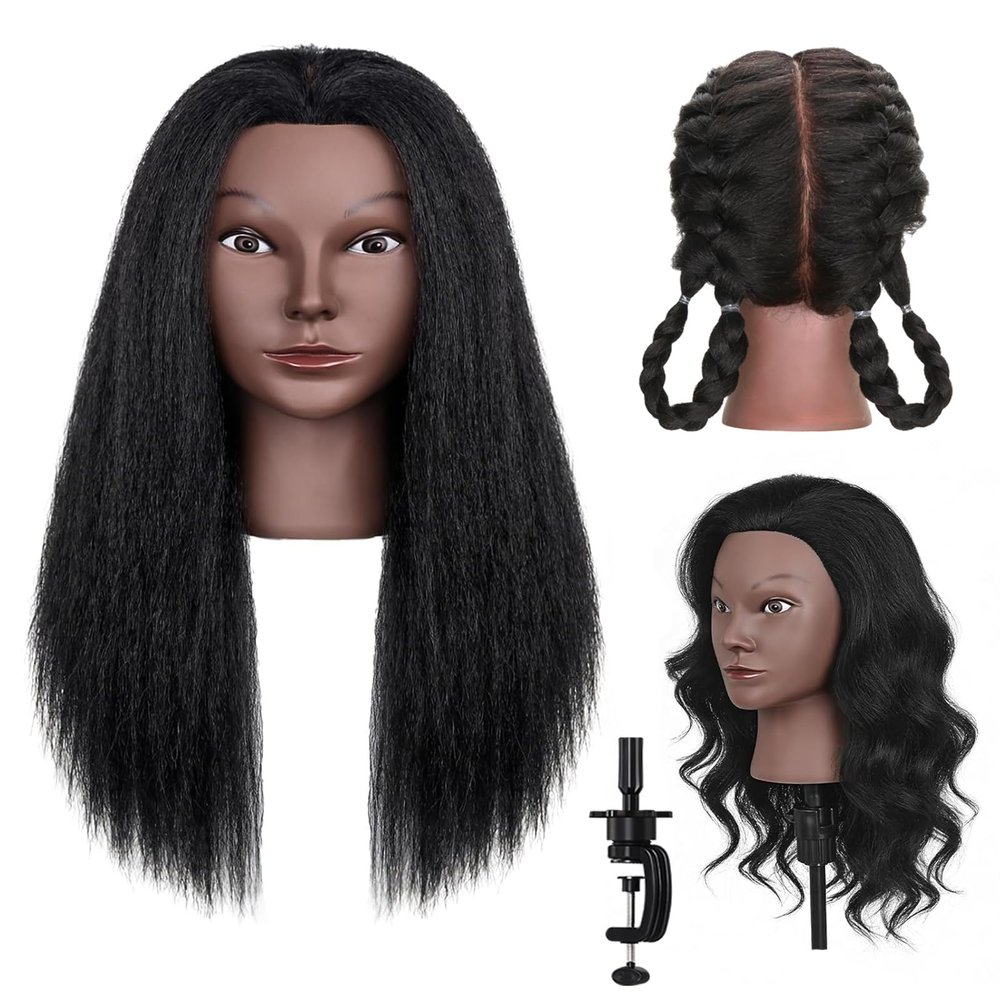 Mannequin Head with 100% Human Hair,TopDirect 16"Real Hair Cosmetology Mannequin Manikin Head Hair Styling Hairdressing Practice Training Doll Head with Clamp Holder and Tools (Black)
