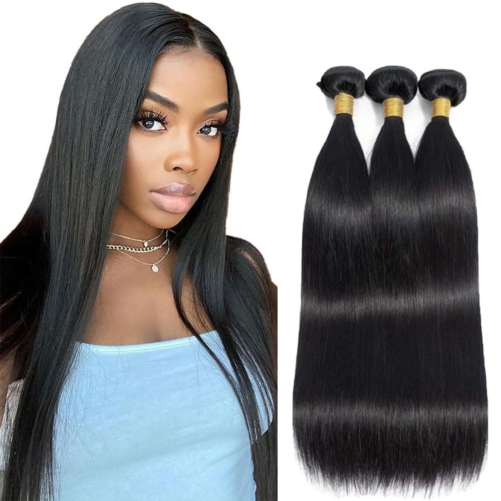 Aikebi Bundles Human Hair 16 16 16 Inch Straight Wave Natural Human Hair Bundles Total 300g 14A Unprocessed Brazilian Soft Quick Weave Soft Sewn In Hair for Black Women