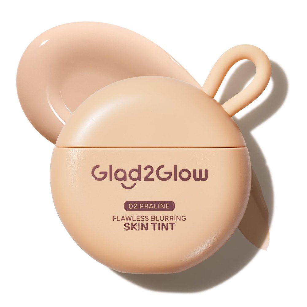 Glad2Glow Flawless Blurring Skin Tint, Buildable Medium Coverage, Squalane Hydrating, 12HR Oil Control Long Lasting, Lightweight Non-Cakey Makeup, Diverse Skin Tones (02 Praline)
