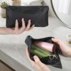 HJZHII 2Pcs Soft PU Leather Cosmetic Bag, Black Small Makeup Bag view 3