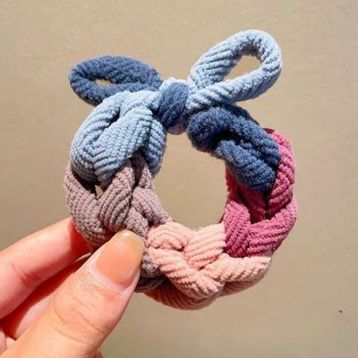 Ball head hair band towel woven ponytail high elastic versatile hair rope (blue)