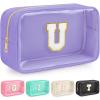 WELIDAY Initial Clear Makeup Bag, Birthday Gift Chenille Patch Cosmetic Bag view 1