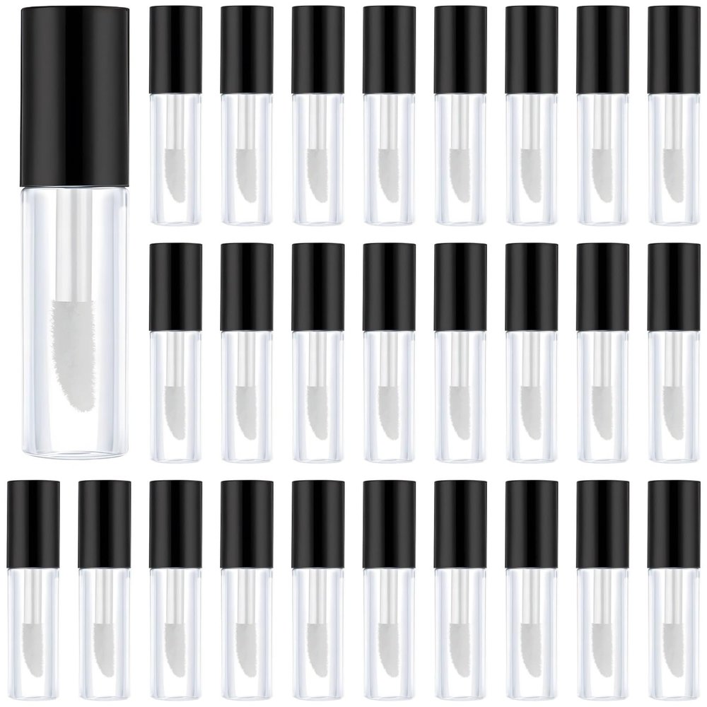 73 X 0.4 Inches Leak-Proof Design - 50 Pcs Clear Mini Lip Gloss Containers, 2 Ml Empty Coetic Sample Tubes with Black Cap, Portable Travel Size Lip Oil Vials with Soft Brush