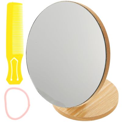 FRCOLOR Wooden Makeup Mirror Rotating Vanity Mirror Large for Bedroom and Bathroom Dressing Table Color Style