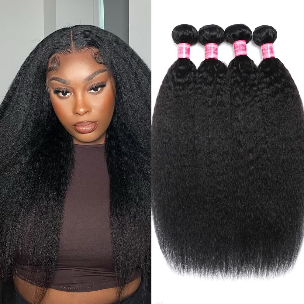 Yaki Straight Bundles Kinky Straight Bundles 24 26 28 30in 100% Unprocessed Brazilian Human Hair Weave Kinky straight Human Hair Natural Black