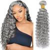 Grey Human Hair Bundles 18 Inch Deep Wave Bundles 12A Human Hair 100% Unprocessed Brazilian Virgin Hair Quick Weave Extensions Grey Hair for Women view 1