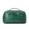 AIDRANI Genuine leather cowhide women's makeup bag, jewelry box, storage bag, large-capacity toiletries bag, pillow-shaped toast bag, travel handbag (Emerald Green,crocodile pattern) view 1