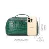 AIDRANI Genuine leather cowhide women's makeup bag, jewelry box, storage bag, large-capacity toiletries bag, pillow-shaped toast bag, travel handbag (Emerald Green,crocodile pattern) view 3