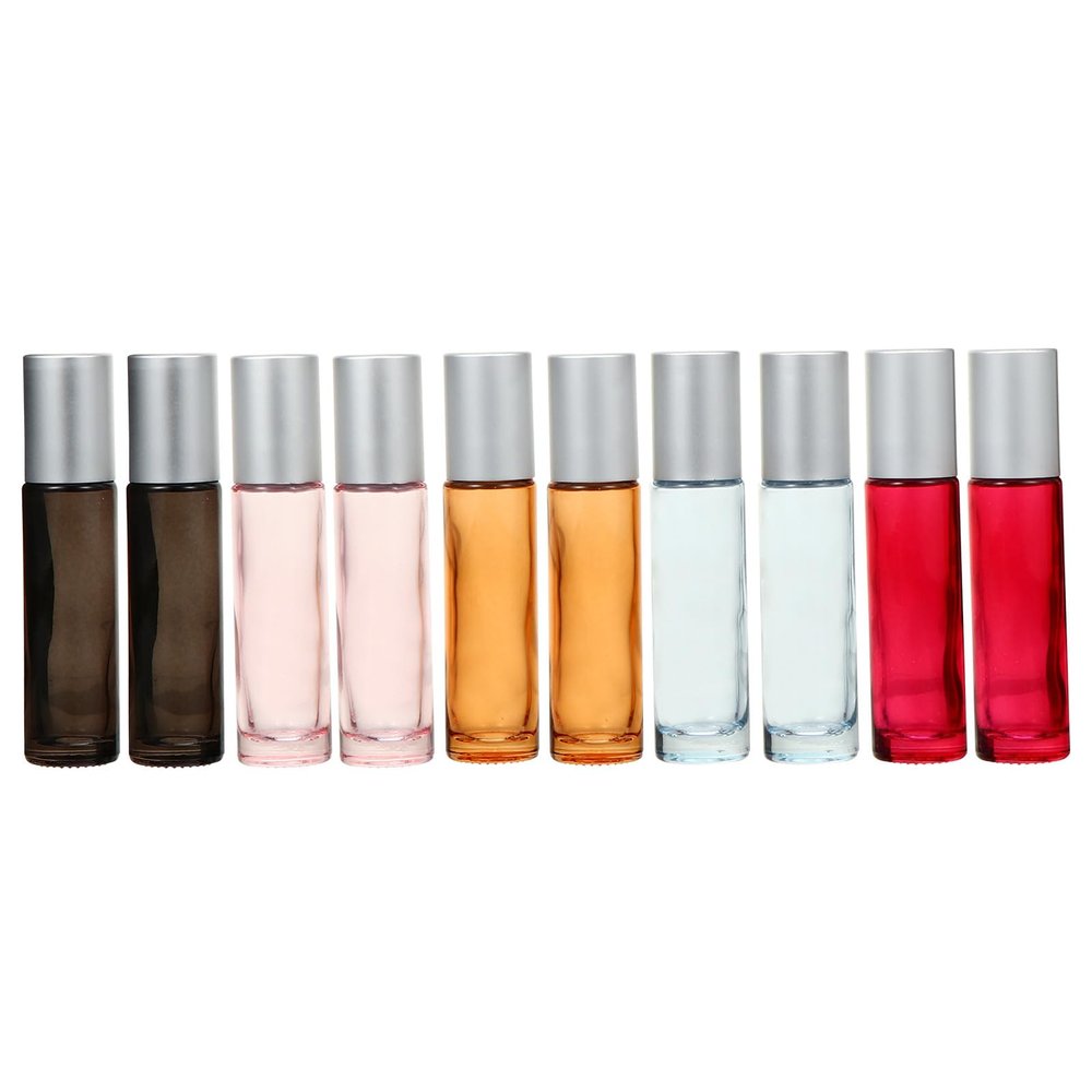 TOYANDONA 10pcs 10ml Glass Roller Bottles Essential Oil Refillable Perfume Bottles with Silver Caps, Colorful Cylinder Design, Suitable for Aromatherapy and Travel Storage