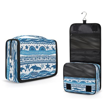 DJYQBFA Portable Travel Makeup Bag with Hanging Hook, Ocean Sea Whale Ethnic Toiletry Bag for Men Women Cosmetic Organizer Gym Shower Bathroom